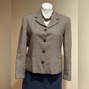 Isabel Ardee Brown & Cream Dimond Checker Jacket 4 Brown Buttons 100% Wool SZ 12